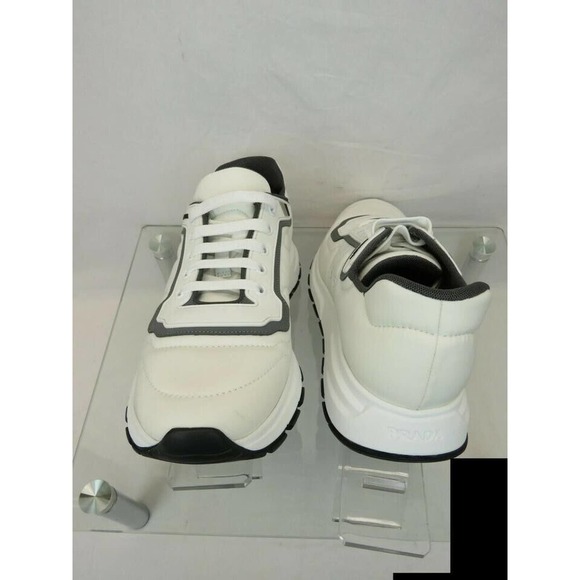 NIB PRADA 4E3382 WHITE NYLON GRAY GABARDINE LOGO PLATFORM SNEAKERS 8.5 / US 9.5 main image 10